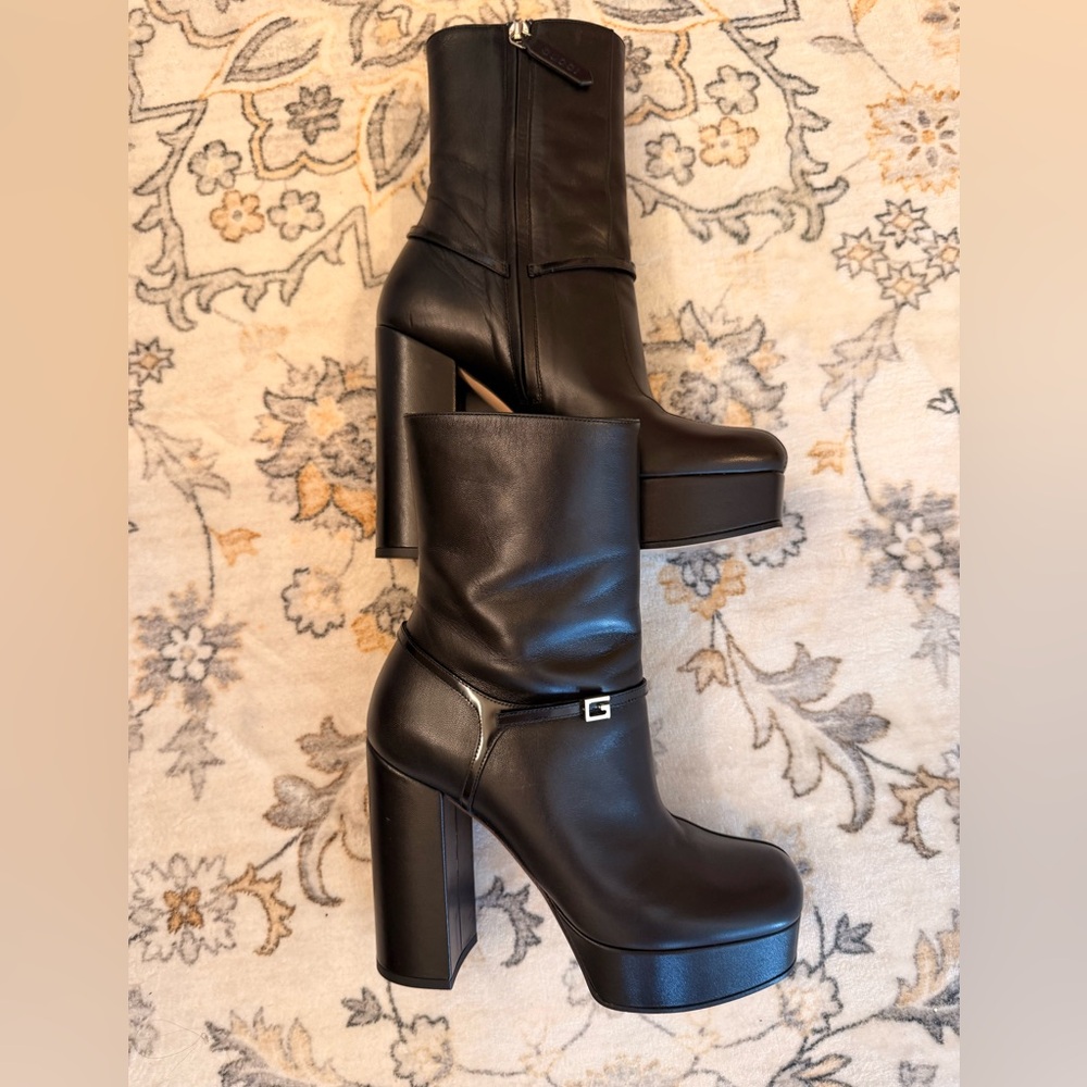 Gucci Black Leather Heeled Boots